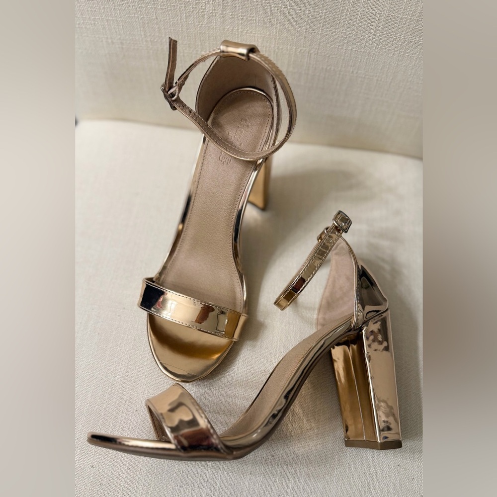 Charlotte Russe Shiny Rose Gold Block Heels
